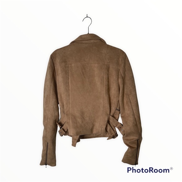 LOVERS + FRIENDS REVOLVE Tan Pierce Faux Suede Moto Jacket Size XS Neutral - Picture 8 of 9
